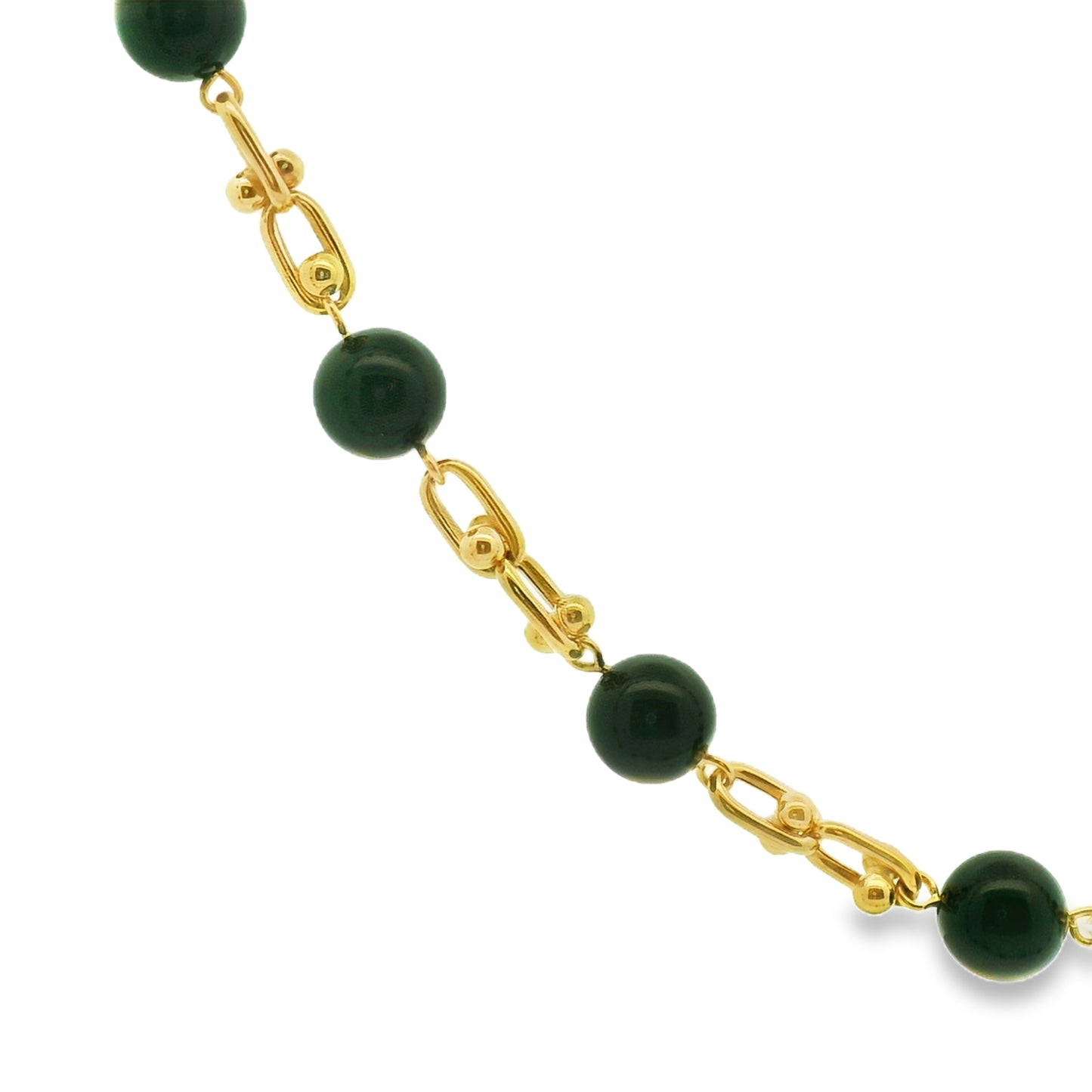 Black Onyx Beaded Link Necklace in 18K Yellow Gold