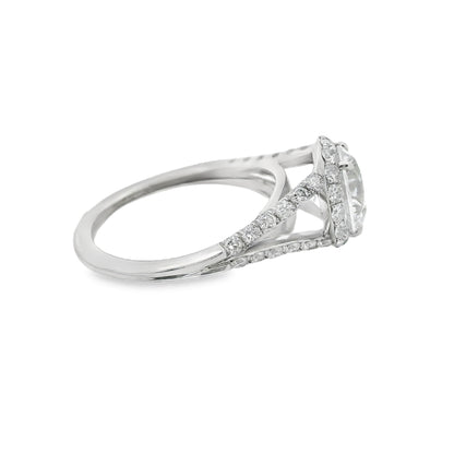 Split Shank Halo Round-Cut Diamond Engagement Ring in Platinum