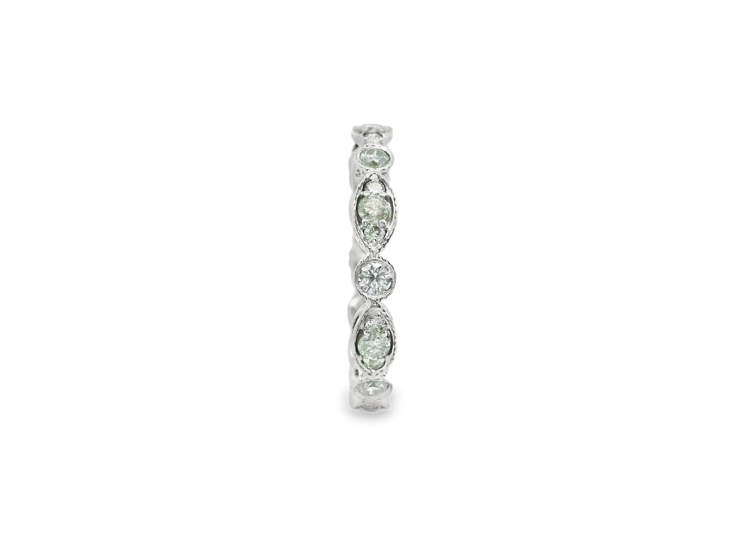 Marquise and Round Cut Vintage Diamond Eternity Band in 14K White Gold