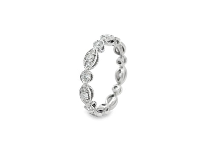 Marquise and Round Cut Vintage Diamond Eternity Band in 14K White Gold