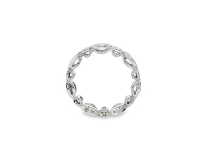 Marquise and Round Cut Vintage Diamond Eternity Band in 14K White Gold