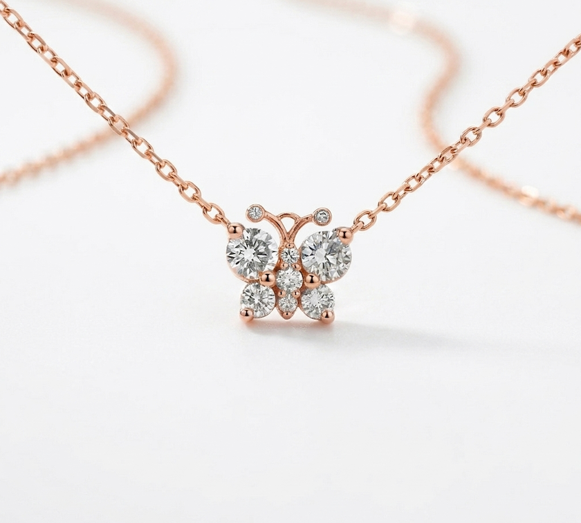 Diamond Butterfly Necklace in 14K Rose Gold
