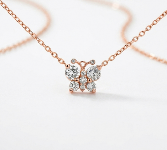 Diamond Butterfly Necklace in 14K Rose Gold