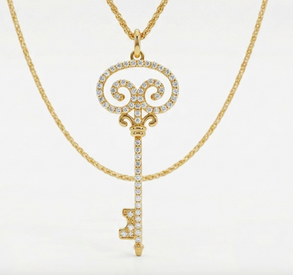 Diamond Key Pendant in 14K Yellow Gold