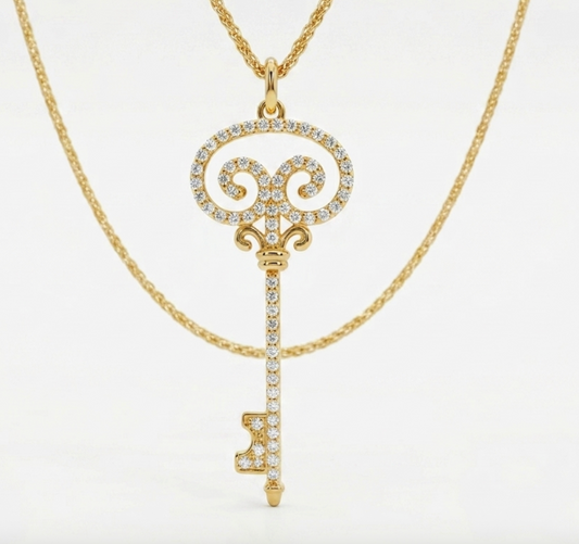 Diamond Key Pendant in 14K Yellow Gold