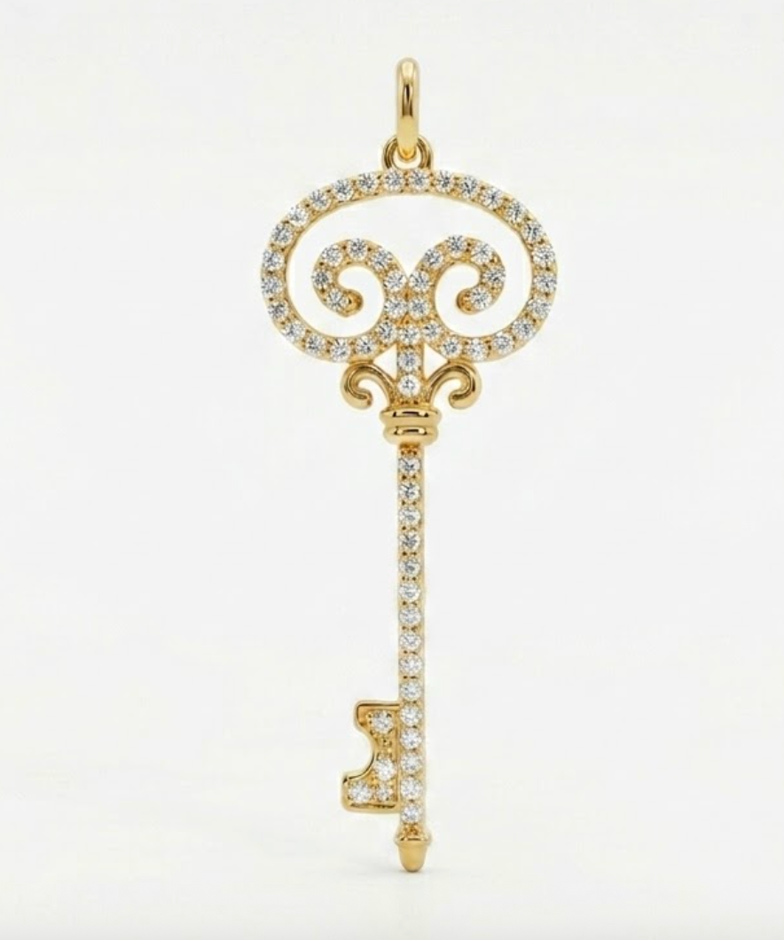 Diamond Key Pendant in 14K Yellow Gold