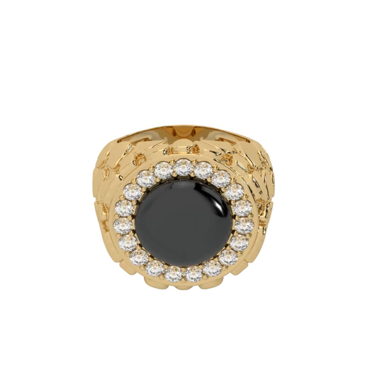 Men's Black Onyx and Diamond Nugget Ring
