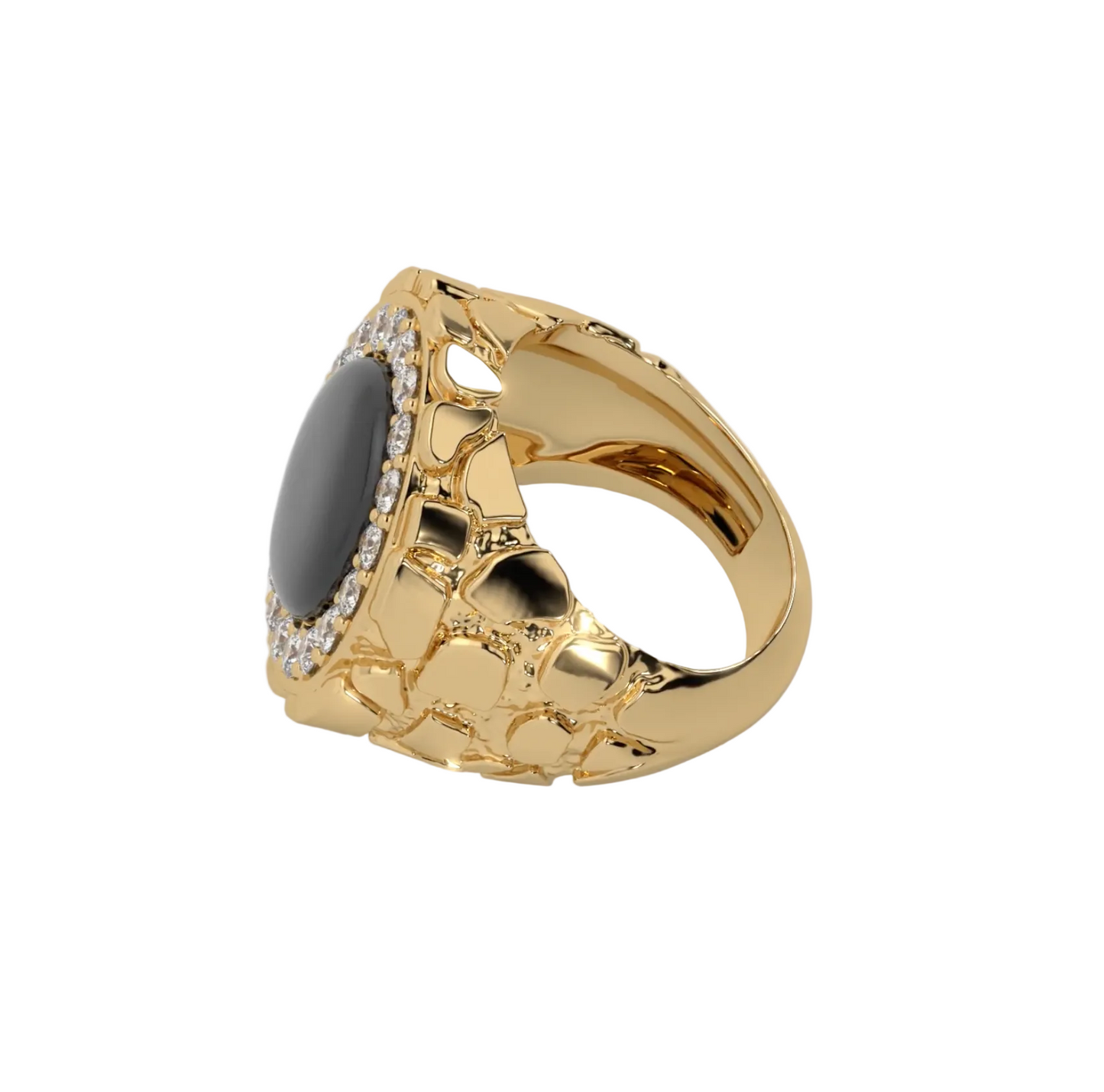 Men's Black Onyx and Diamond Nugget Ring
