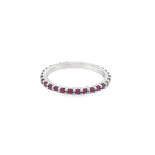 Round-Cut Ruby Eternity Stackable Ring in 14K White Gold