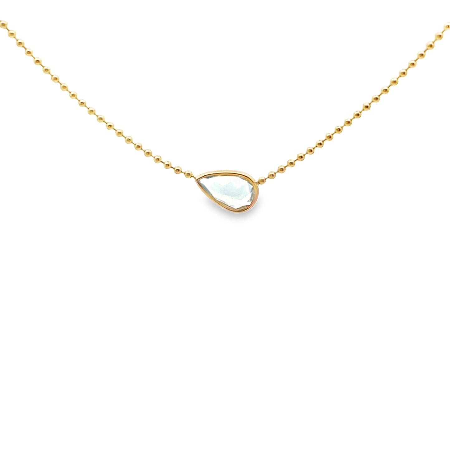 Pear-Cut Aquamarine Bezel Pendant on 14K Yellow Ball Chain