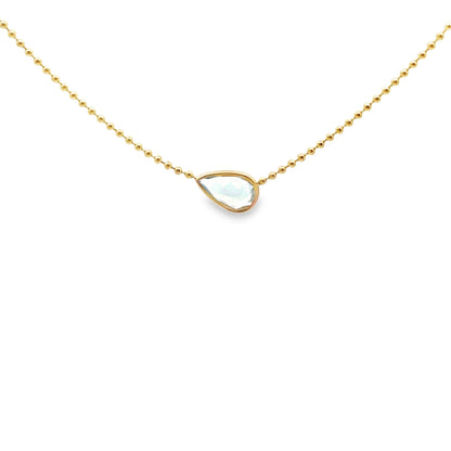 Pear-Cut Aquamarine Bezel Pendant on 14K Yellow Ball Chain