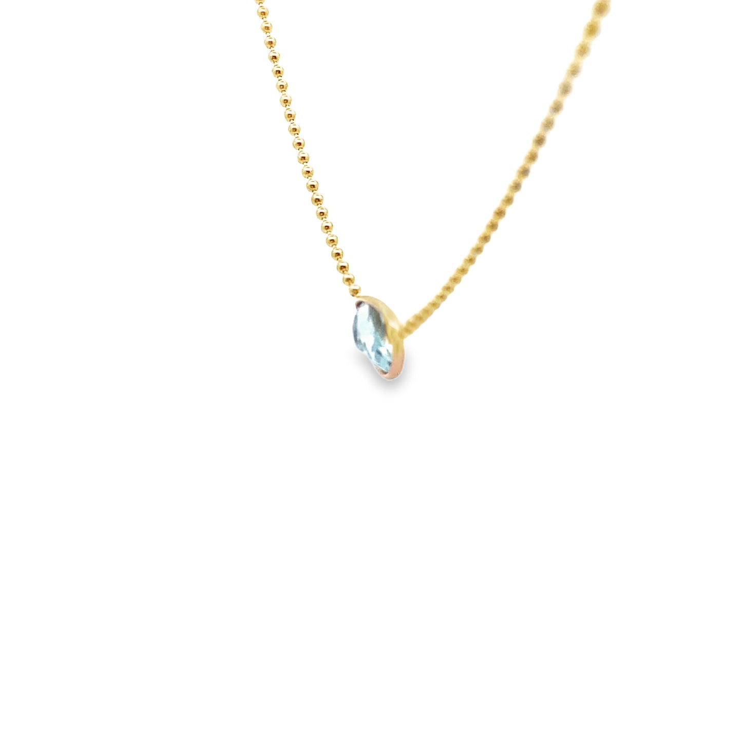 Pear-Cut Aquamarine Bezel Pendant on 14K Yellow Ball Chain