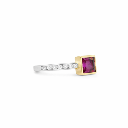 Pink Tourmaline Two-Tone Diamond Ring in Two Tone 14K Gold