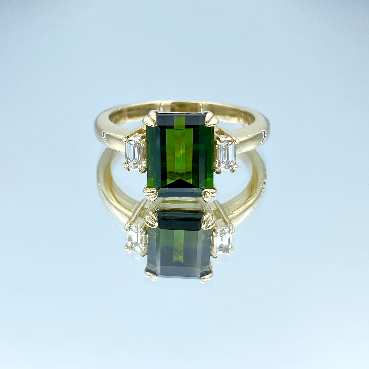 Green Tourmaline and Diamond Ring in 14K Yellow Gold - L and L Jewelry