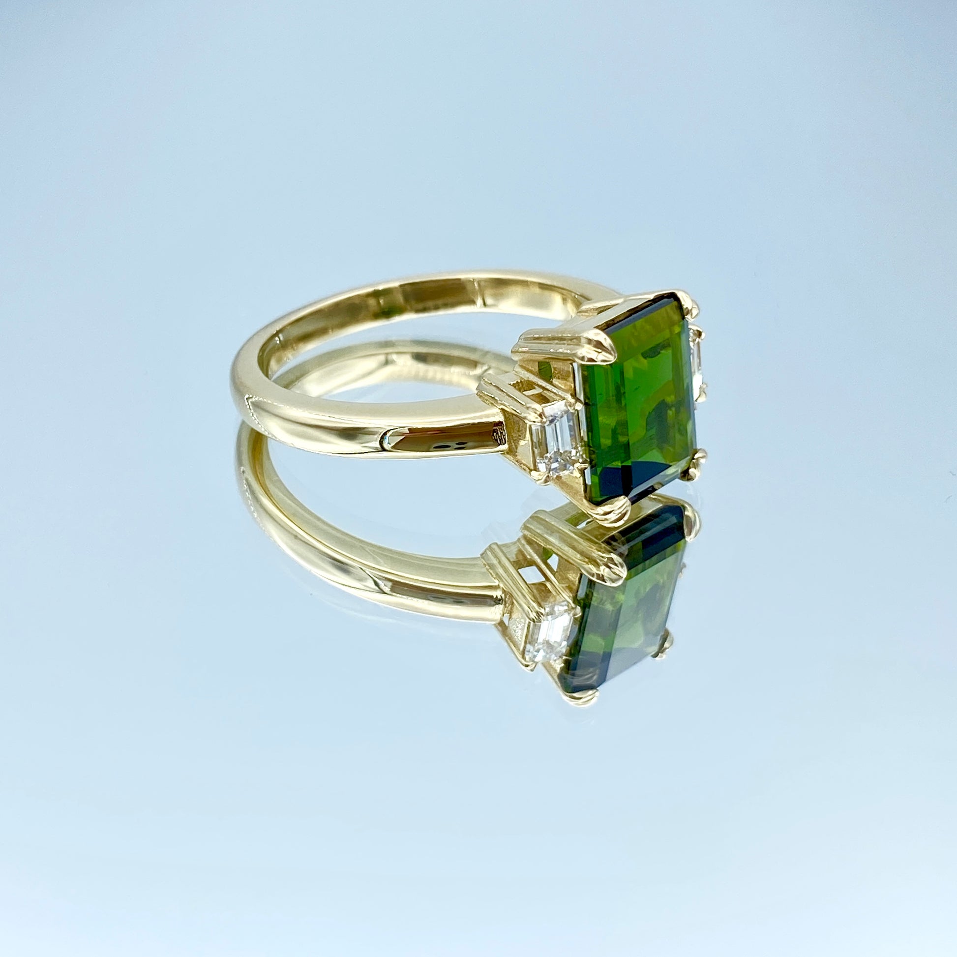 Green Tourmaline and Diamond Ring in 14K Yellow Gold - L and L Jewelry