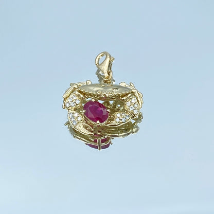 Crab Design Pendant with Ruby and Diamond in 14K Yellow Gold - L and L Jewelry