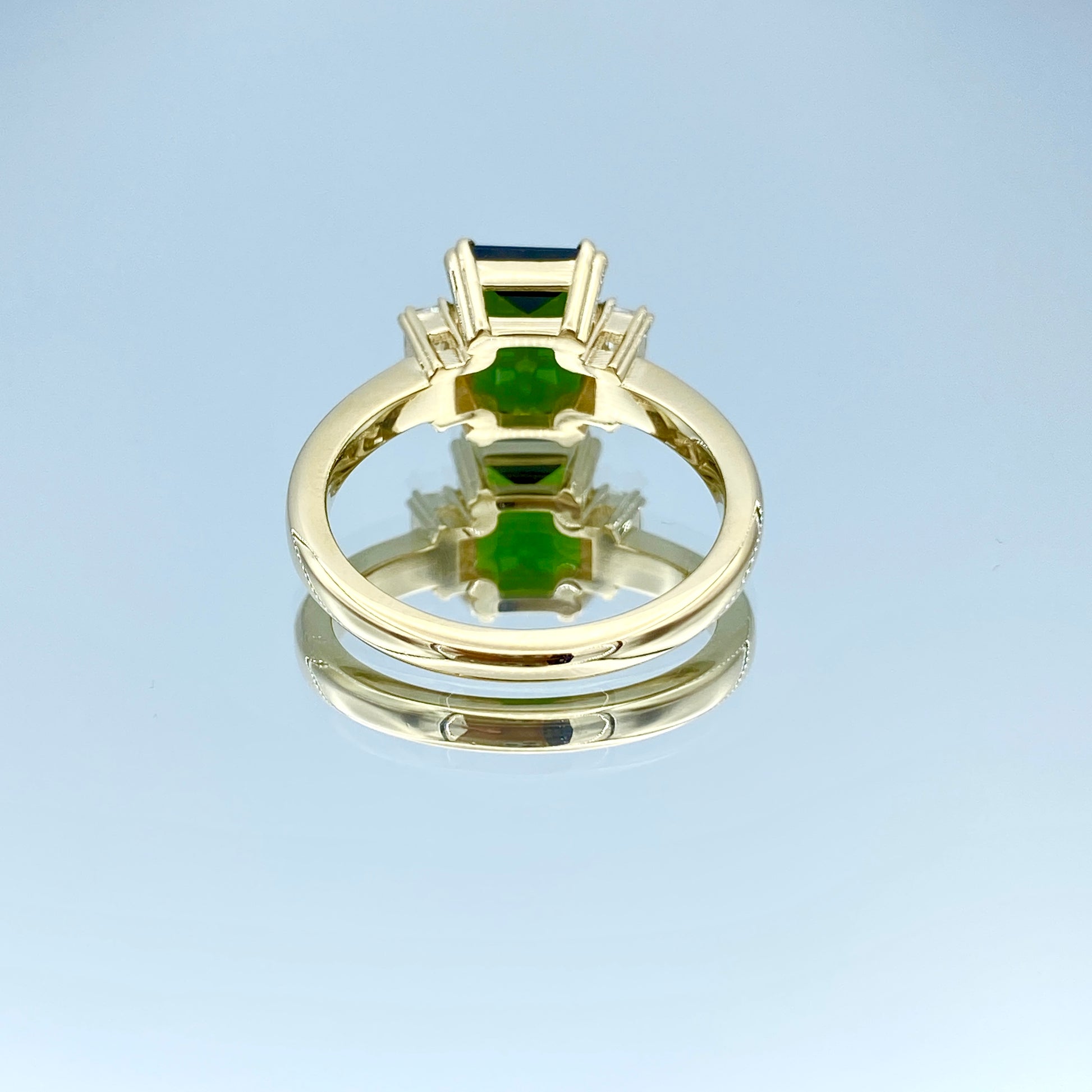 Green Tourmaline and Diamond Ring in 14K Yellow Gold - L and L Jewelry