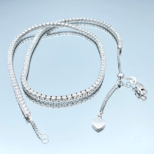 Adjustable Diamond Tennis Necklace in 14K White Gold - L and L Jewelry