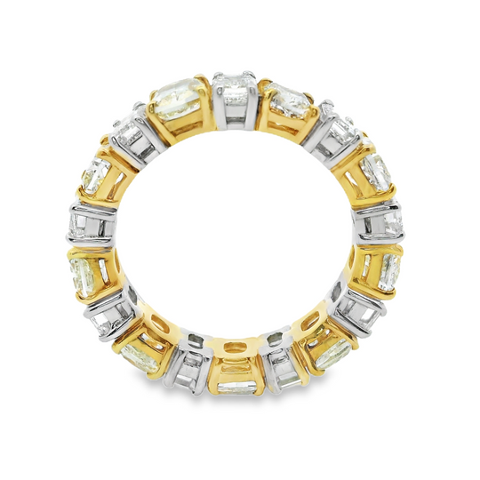 Two-Tone Yellow Diamond and White Diamond Cushion-Cut and Emerald-Cut Eternity Band