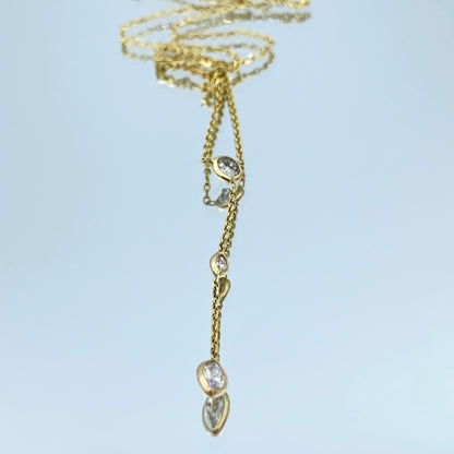 Marquise-Cut and Round-Cut Diamond Lariat Necklace in 14K Yellow Gold - L and L Jewelry