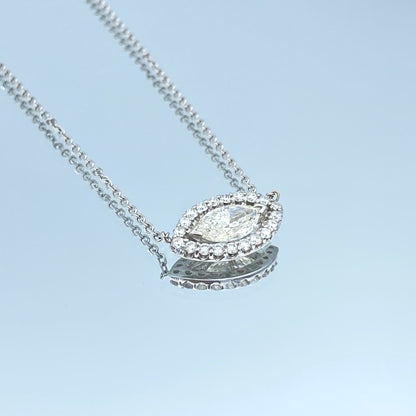 Halo East-West Marquise-Cut Diamond Pendant in 14K White Gold - L and L Jewelry