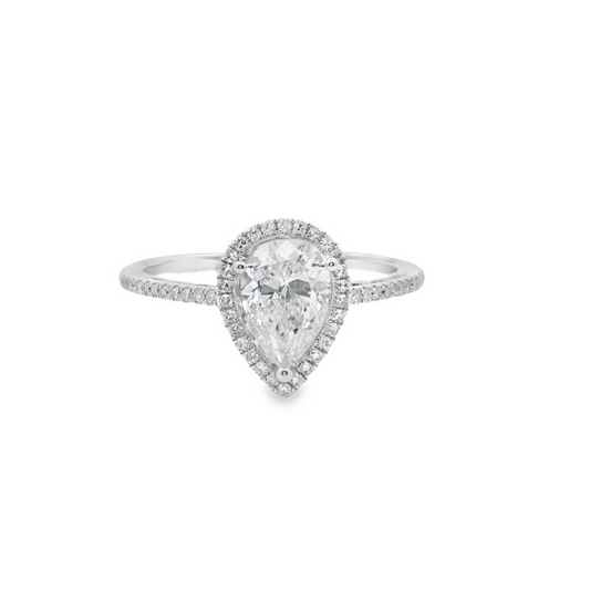 Halo Pear-Shaped Diamond Engagement Ring in 14K White Gold