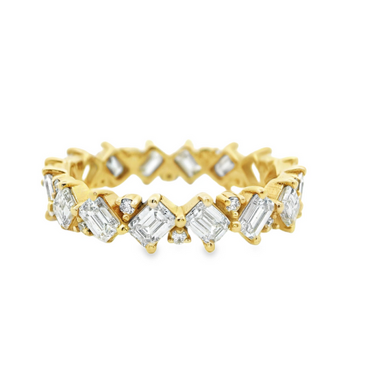 Emerald-Cut and Round-Cut Diamond Eternity Ring in 14K Yellow Gold