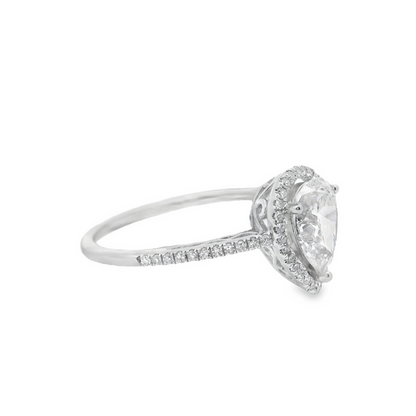 Halo Pear-Shaped Diamond Engagement Ring in 14K White Gold