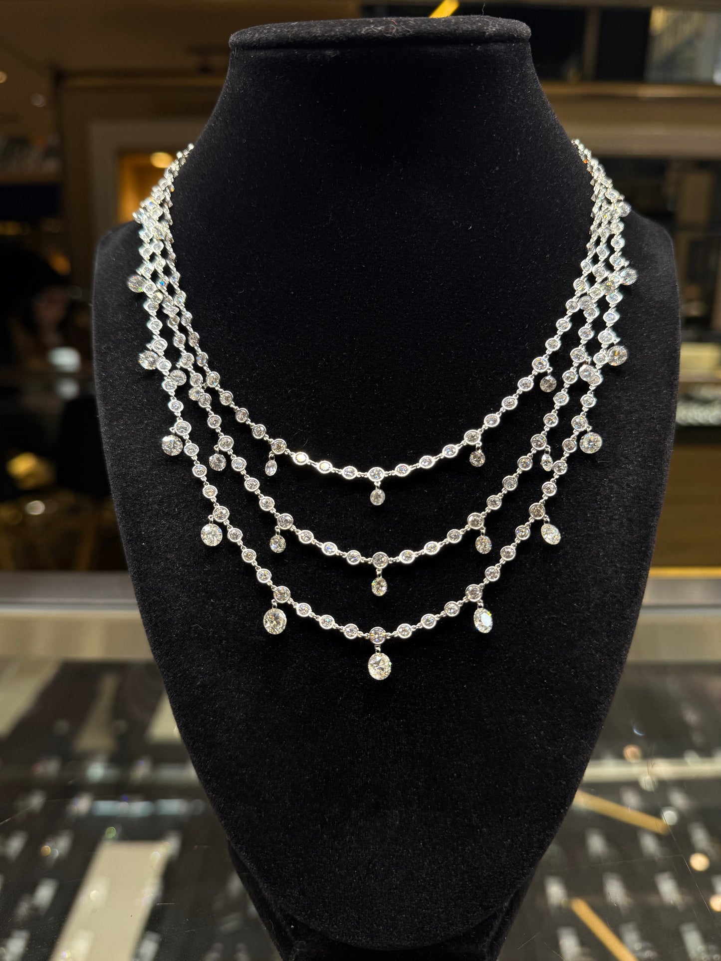 Multi Row Bezel and Floating Diamond Necklace