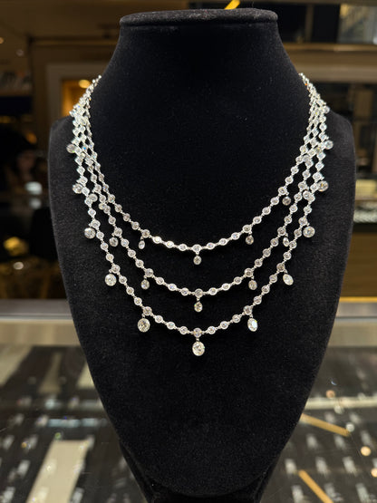 Multi Row Bezel and Floating Diamond Necklace