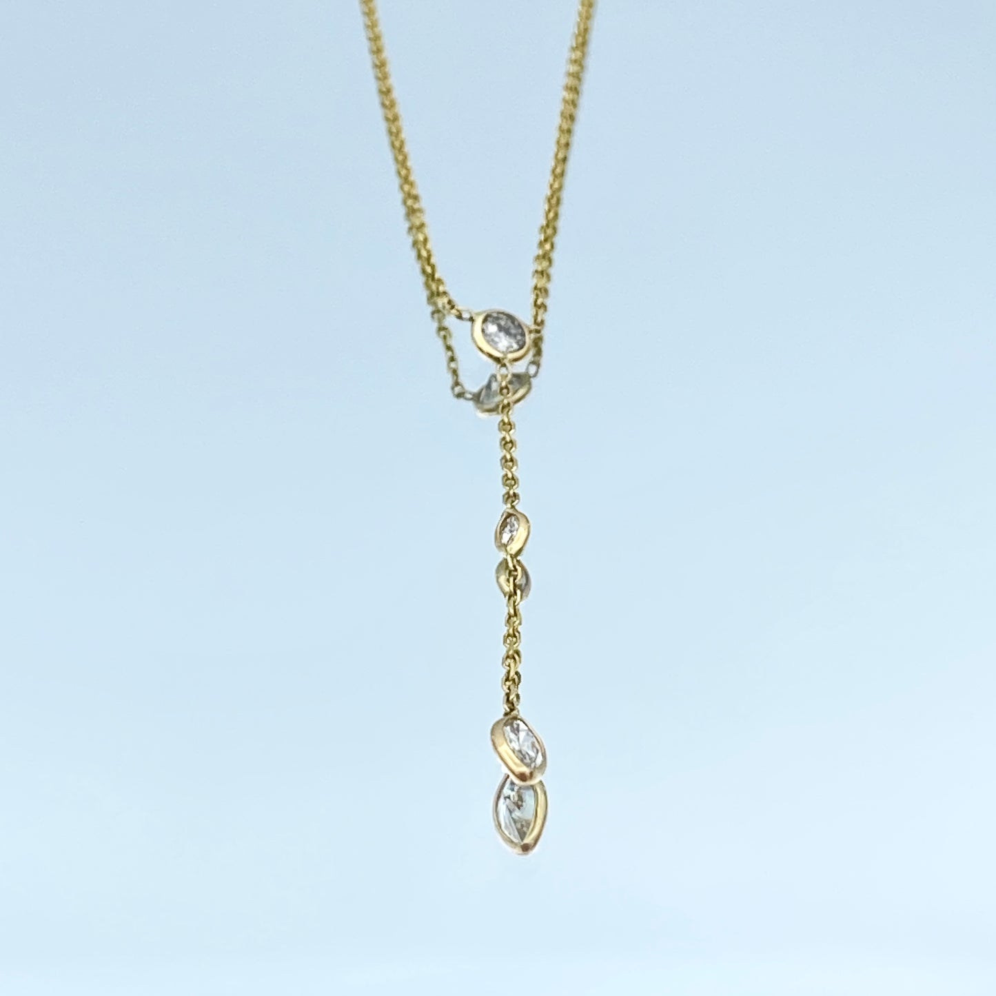 Marquise-Cut and Round-Cut Diamond Lariat Necklace in 14K Yellow Gold - L and L Jewelry