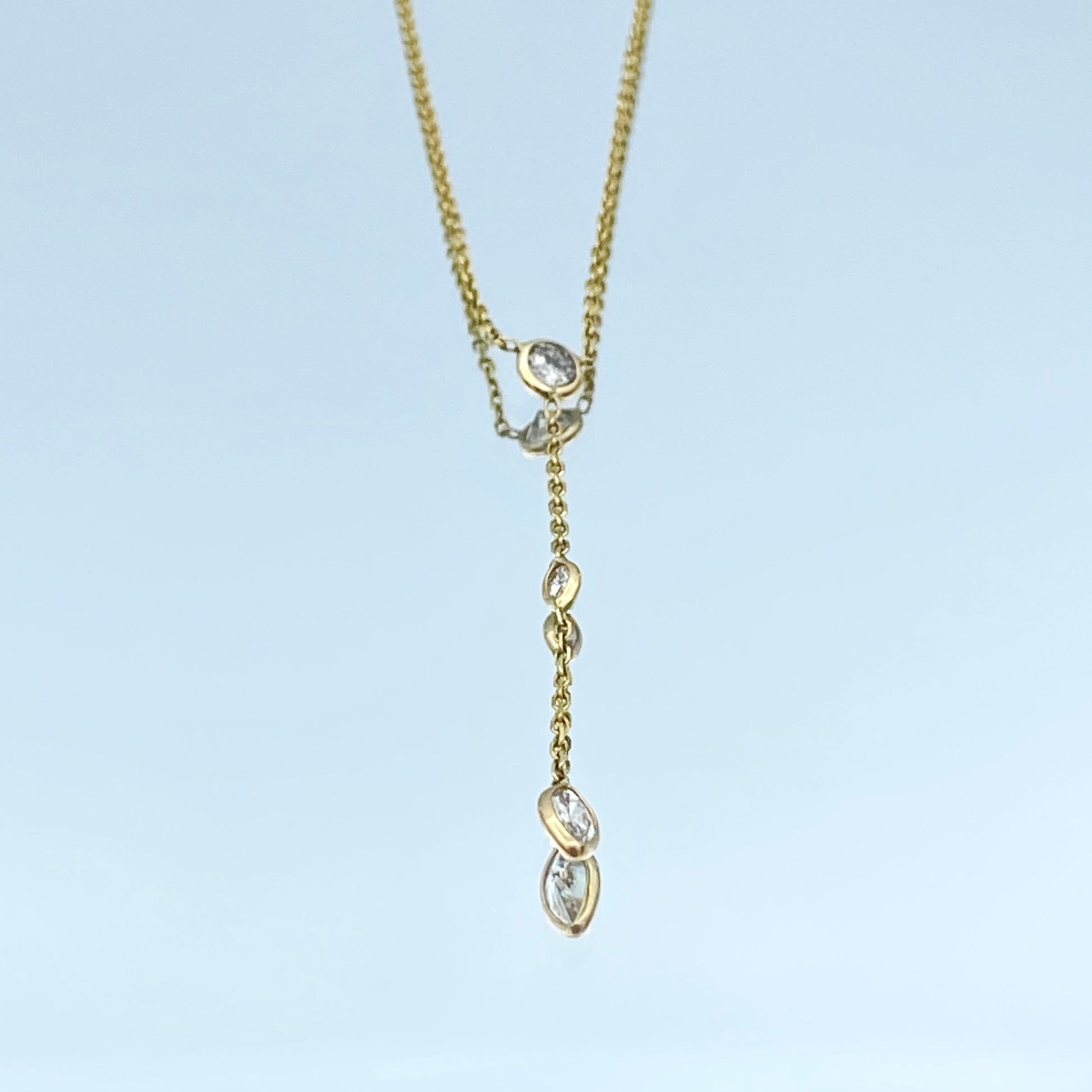 Marquise-Cut and Round-Cut Diamond Lariat Necklace in 14K Yellow Gold - L and L Jewelry