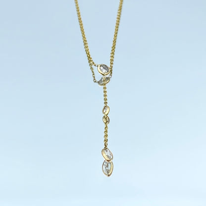 Marquise-Cut and Round-Cut Diamond Lariat Necklace in 14K Yellow Gold - L and L Jewelry