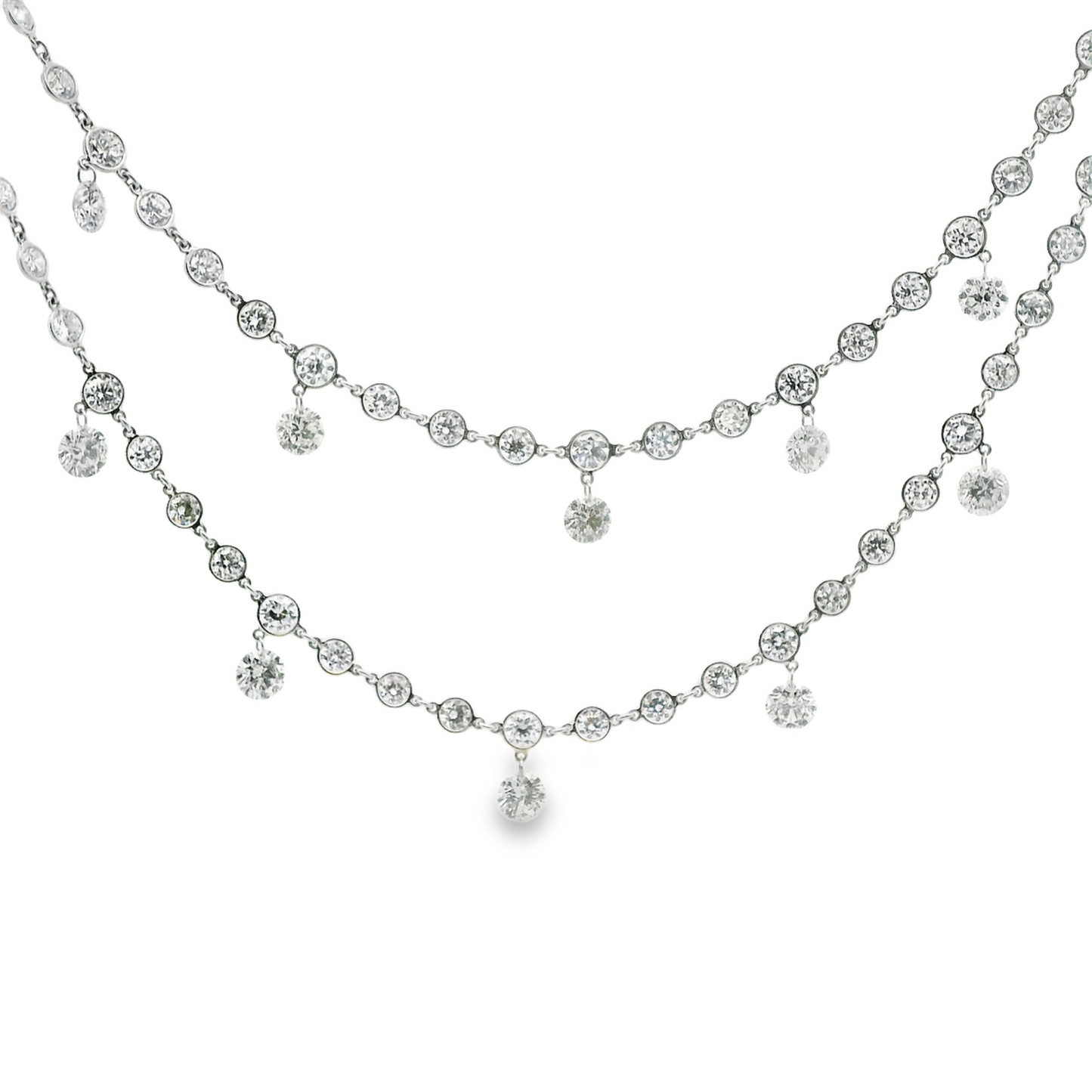 Multi Row Bezel and Floating Diamond Necklace