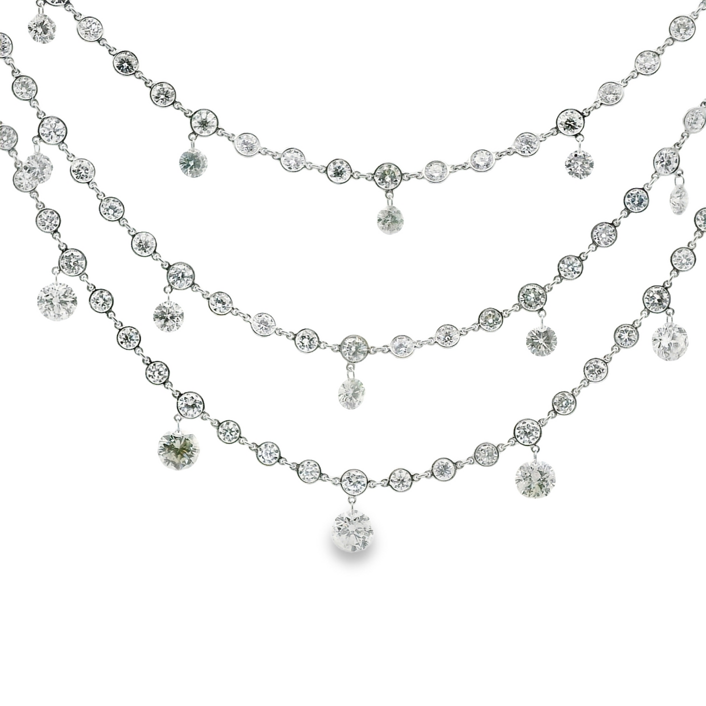 Multi Row Bezel and Floating Diamond Necklace