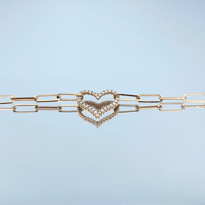 Heart Charm Paperclip Link Bracelet in 14K Rose Gold - L and L Jewelry