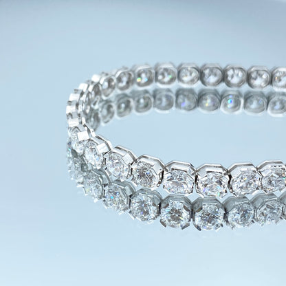 Round Brillant-Cut Diamond Tennis Bracelet in 18K White Gold - L and L Jewelry