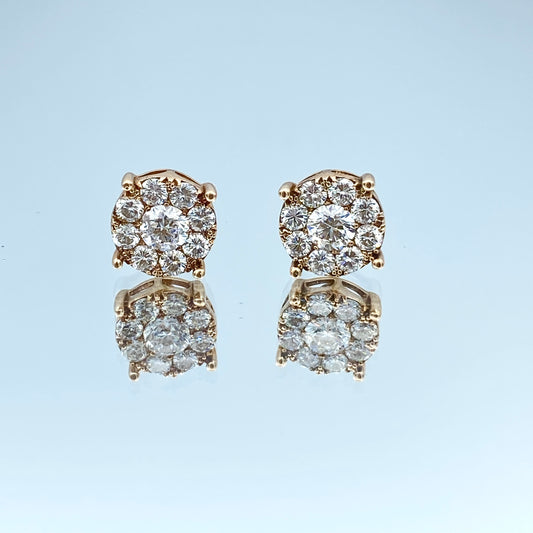 Cluster Diamond Stud Earrings in 14K Rose Gold - L and L Jewelry