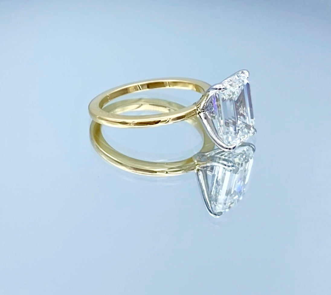 Solitaire Emerald-Cut Diamond Engagement Ring in 14K Yellow Gold - L and L Jewelry