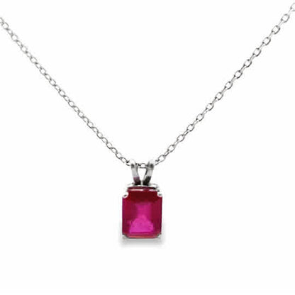 Emerald-Cut Ruby Stone Pendant Necklace in 14K White Gold