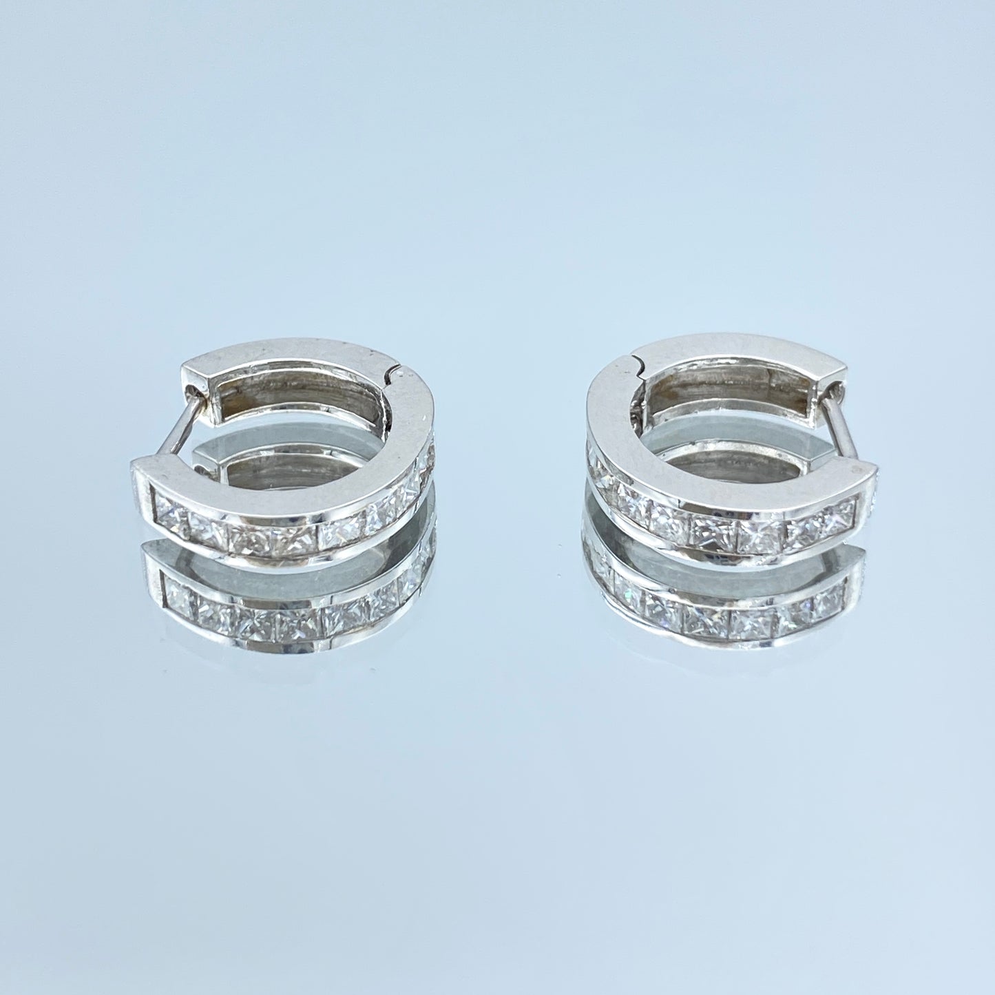 Channel Set Princess Cut Diamond Huggie Hoop Earrings in 14K White Gold - L and L Jewelry