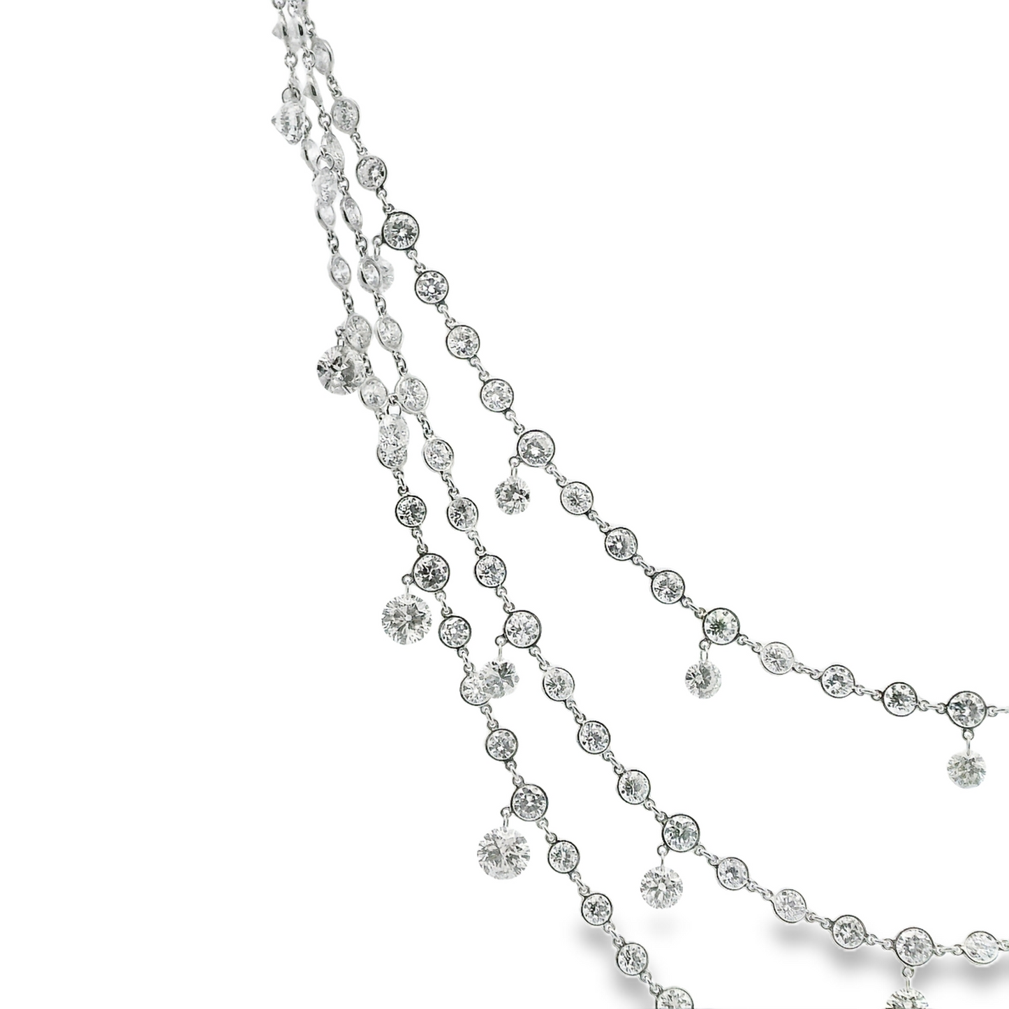 Multi Row Bezel and Floating Diamond Necklace