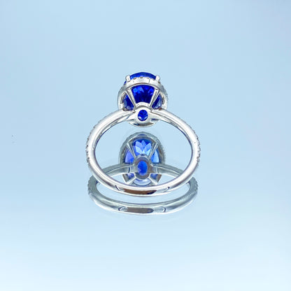 Oval-Cut Tanzanite Ring with Diamond Halo in 14K White Gold - L and L Jewelry