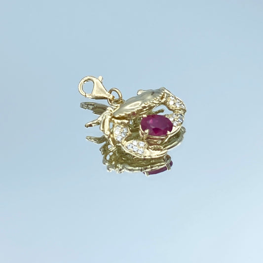 Crab Design Pendant with Ruby and Diamond in 14K Yellow Gold - L and L Jewelry