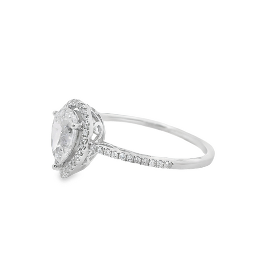Halo Pear-Shaped Diamond Engagement Ring in 14K White Gold