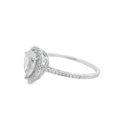 Halo Pear-Shaped Diamond Engagement Ring in 14K White Gold