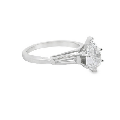 Pear-Shape Diamond Engagement Ring with Tapered Baguette Sides in 14K White Gold