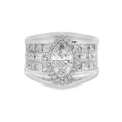 Unique Marquise-Cut and Princess-Cut Diamond Engagement Ring in Platinum