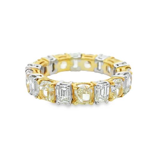 Two-Tone Yellow Diamond and White Diamond Cushion-Cut and Emerald-Cut Eternity Band