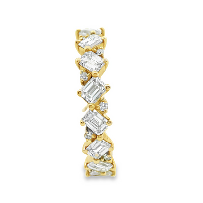 Emerald-Cut and Round-Cut Diamond Eternity Ring in 14K Yellow Gold